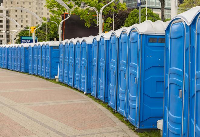Seasonal porta potty units set up at a Taunton, Massachusetts venue